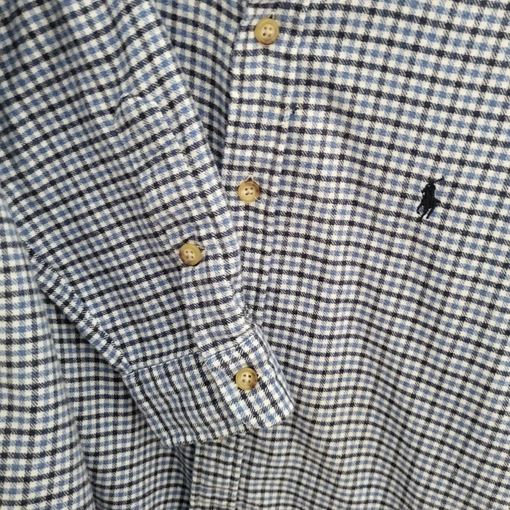 Polo Ralph Lauren Men Medium Flannel Blue Button Down Dress‎ Shirt Long Sleeve